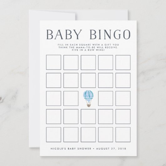 青い熱気球 |赤ちゃんシャワービンゴゲームカード 招待状 (正面)