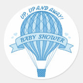 青い熱遠くに気球の赤ちゃんシャワー ラウンドシール (正面)