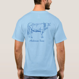 青い牛のイラスト付きファーマーファミリーロゴ Tシャツ