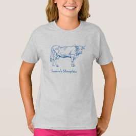青い牛のイラスト、農家の家族 Tシャツ