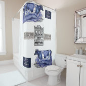 青い牛の白いショーカーテン シャワーカーテン (インサイチュ)