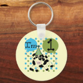 青い牛第1誕生日のTシャツおよびギフト キーホルダー (正面)
