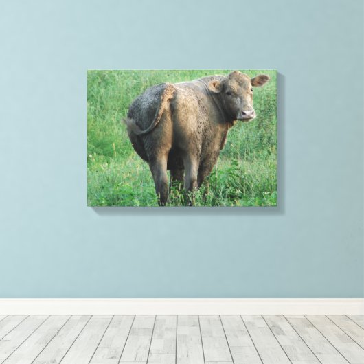 青い牛 キャンバスプリント (インサイチュ (ウッドフロア))