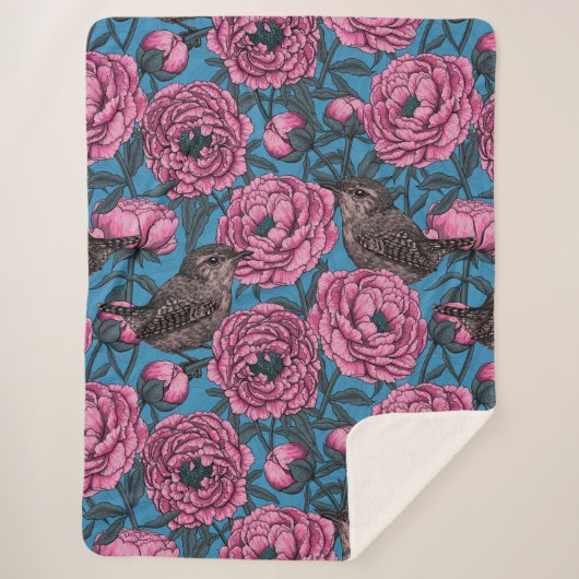 青い牡丹とレンチ シェルパブランケット (正面)