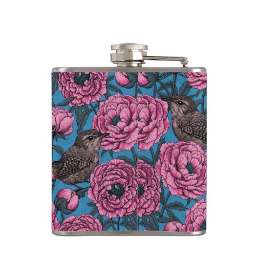 青い牡丹とレンチ フラスク (裏面)