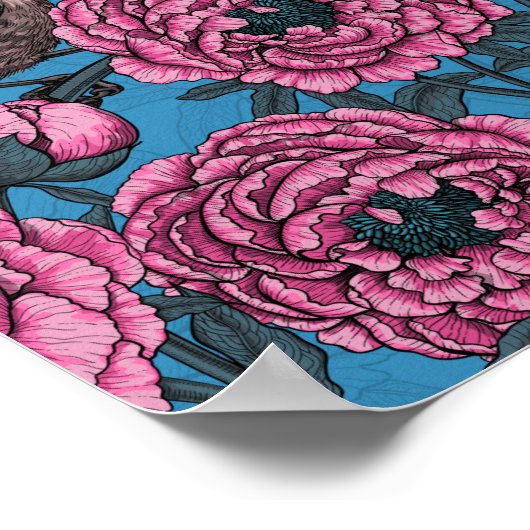 青い牡丹とレンチ ポスター (角)