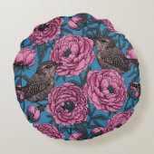 青い牡丹とレンチ ラウンドクッション (裏面)