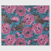 青い牡丹とレンチ ラッピングペーパー (フラット)