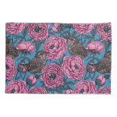 青い牡丹とレンチ 枕カバー (裏面-左)