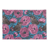 青い牡丹とレンチ 枕カバー (裏面-右)