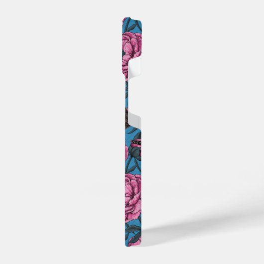 青い牡丹とレンチ iPhoneケース (左側面)