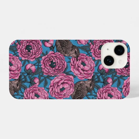 青い牡丹とレンチ iPhoneケース (裏面横)