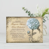 青い牡丹とヴィンテージの素朴な結婚式招待状 招待状 (スタンド正面)