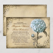 青い牡丹とヴィンテージの素朴な結婚式招待状 招待状 (正面/裏面)