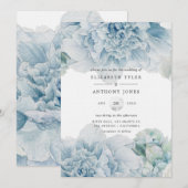 青い牡丹結婚の 招待状 (正面/裏面)