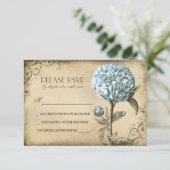 青い牡丹開花付き旧結婚式RSVPカード 出欠カード (スタンド正面)