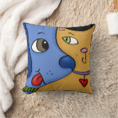 青い犬とオレンジ色の猫の集まり クッション (ブランケット)