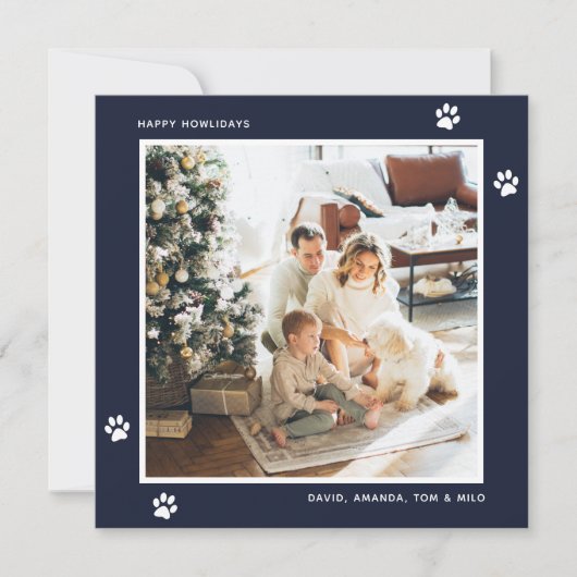 青い犬のオーナーの手のモダン写真 シーズンカード (正面)