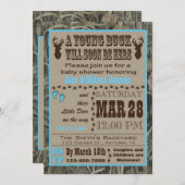 青い狩りの迷彩柄のベビーシャワー招待状 招待状 (正面/裏面)