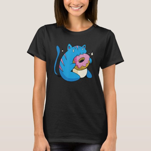 青い猫とドーナツ Tシャツ (正面)