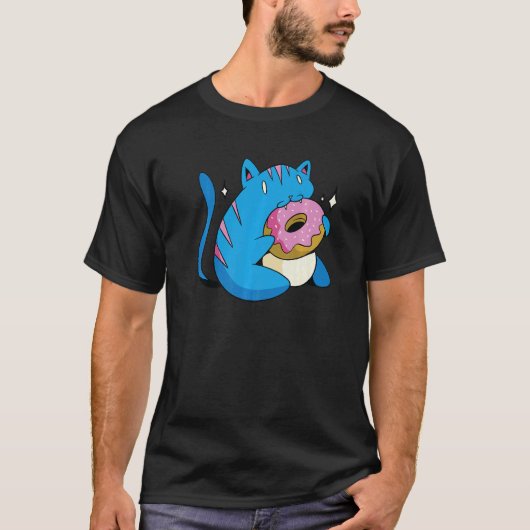青い猫とドーナツ Tシャツ (正面)