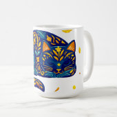 青い猫のフォークアート コーヒーマグカップ (正面右)