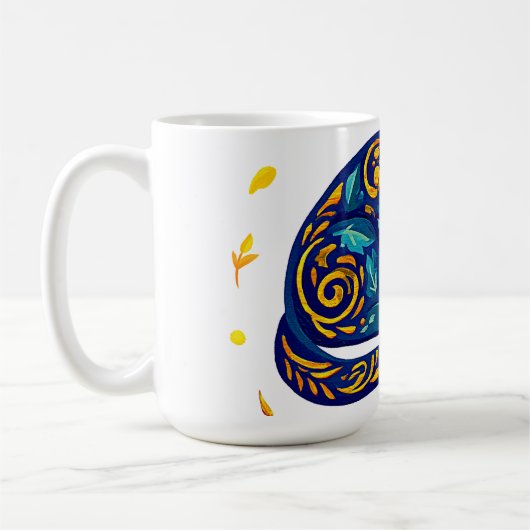 青い猫のフォークアート コーヒーマグカップ (左)