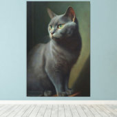 青い猫のヴィンテージのロシアの油絵 キャンバスプリント (インサイチュ (ウッドフロア))