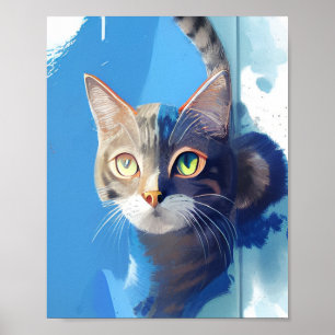 青い猫の抽象芸術アート ポスター