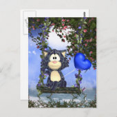 青い猫はがき、かわいいポストカード ポストカード (正面/裏面)