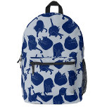 青い猫パターン プリントバックパック<br><div class="desc">藍色、ネイビー、ほこりっぽい青い猫の柄。オリジナルアートby Nic Squirrell.</div>