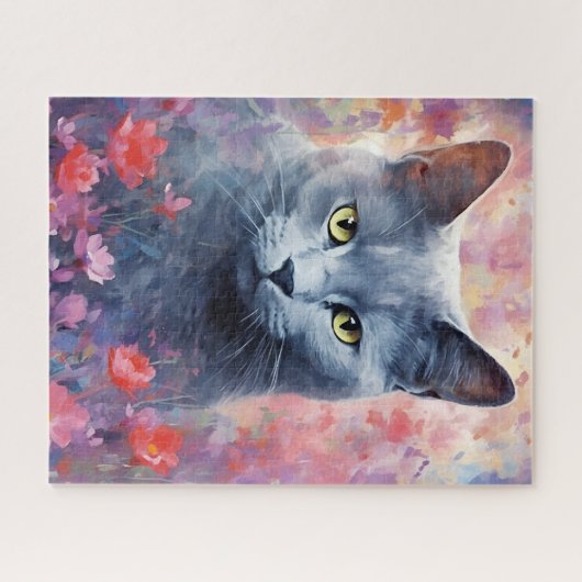 青い猫ロシアのカラフルの水のアートワーク ジグソーパズル (横)