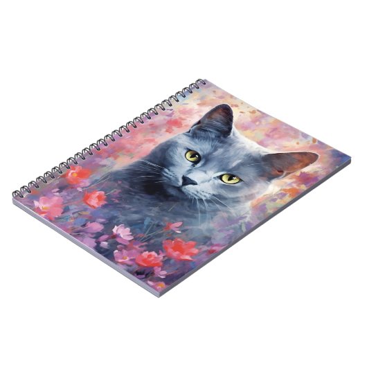 青い猫ロシアのカラフルの水のアートワーク ノートブック (左側)