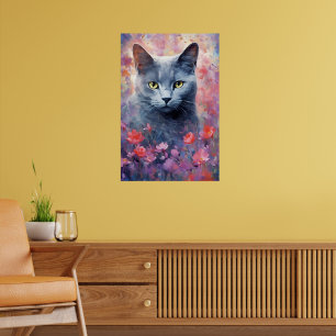 青い猫ロシアのカラフルの水のアートワーク ポスター