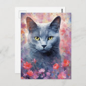 青い猫ロシアのカラフルの水のアートワーク ポストカード (正面/裏面)