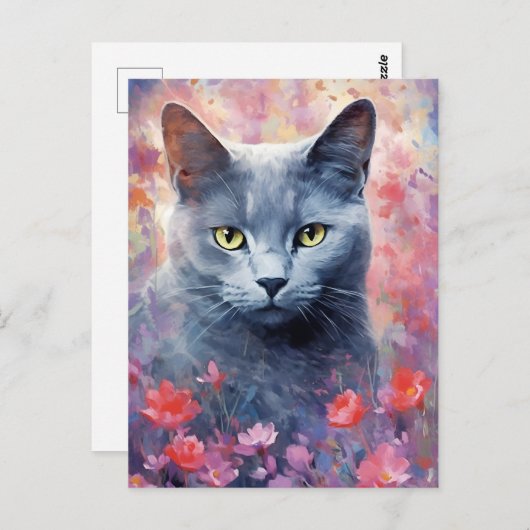 青い猫ロシアのカラフルの水のアートワーク ポストカード (正面/裏面)