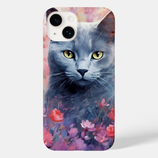 青い猫ロシアのカラフルの水のアートワーク Case-Mate iPhoneケース (裏面)