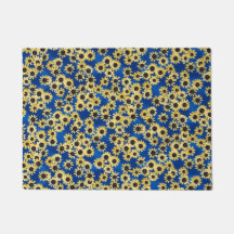 青い玄関マットのヒマワリ