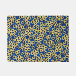 青い玄関マットのヒマワリ ドアマット