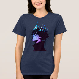 青い王冠をかぶったゴシック調の男性アニメポートレート トライブレンドTシャツ