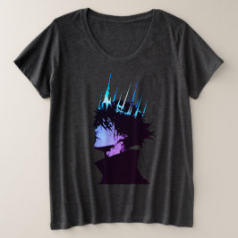 青い王冠をかぶったゴシック調の男性アニメポートレート プラスサイズTシャツ