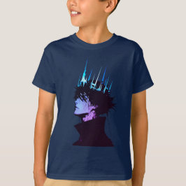 青い王冠をかぶったゴシック調の男性アニメポートレート Tシャツ