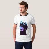青い王冠をかぶったゴシック調の男性アニメポートレート Tシャツ (正面フル)