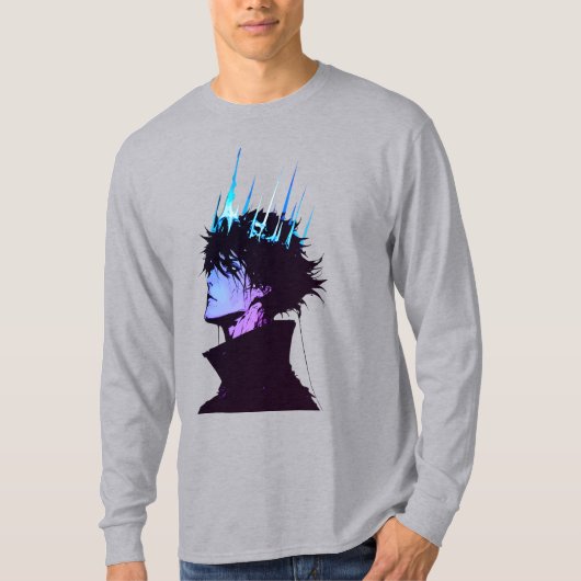 青い王冠をかぶったゴシック風の男性アニメの王様 Tシャツ (正面)