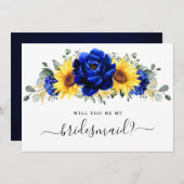 青い王室のひまわり私の花嫁になる 招待状 (正面/裏面)