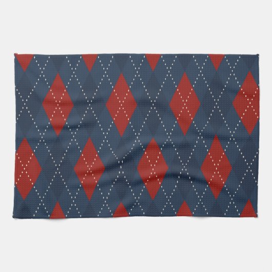 青い王室のクリアーガイルスマスパターン キッチンタオル (横)