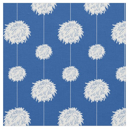 青い王室のチアリーダーPOM POMパターン ファブリック (クローズアップ)