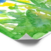 青い王室のポピー黄色のワイルドフラワーウォータカラー ポスター (角)