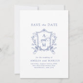 青い王室のヴィンテージの紋章の日付の保存 招待状 (正面)