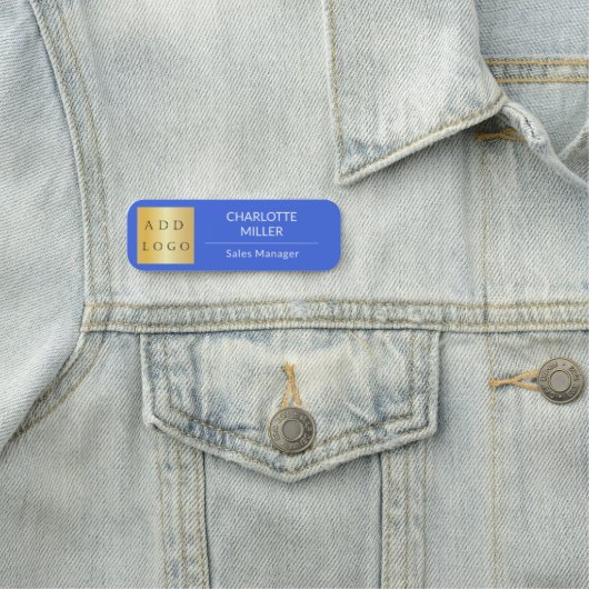 青い王室の会社のロゴを使用したモダン社員 名札 (インサイチュ)